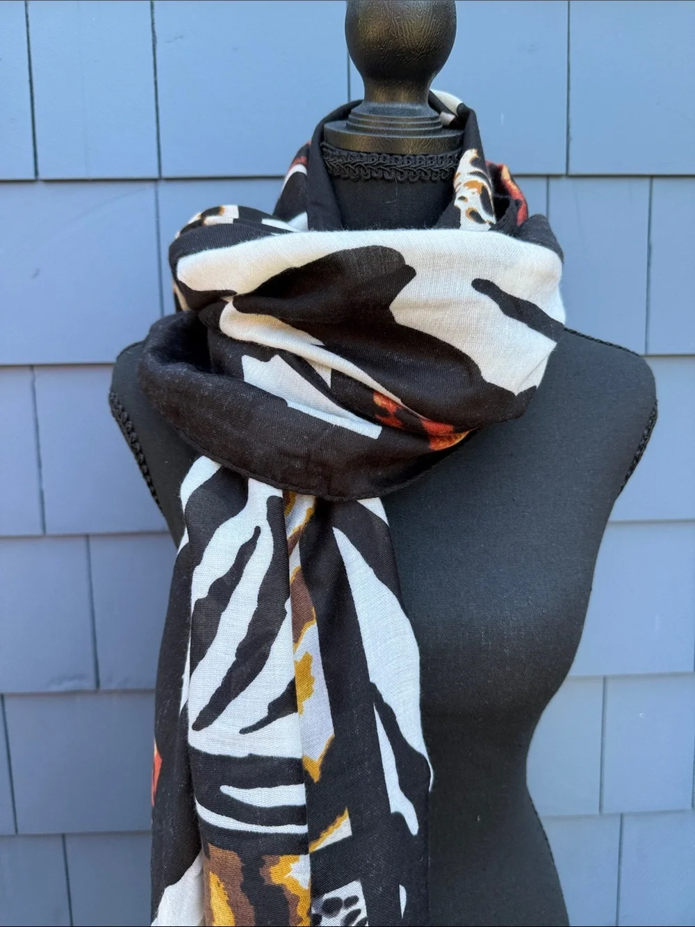 Jessica McClintock Animal Print Black White Brown Wrap Scarf